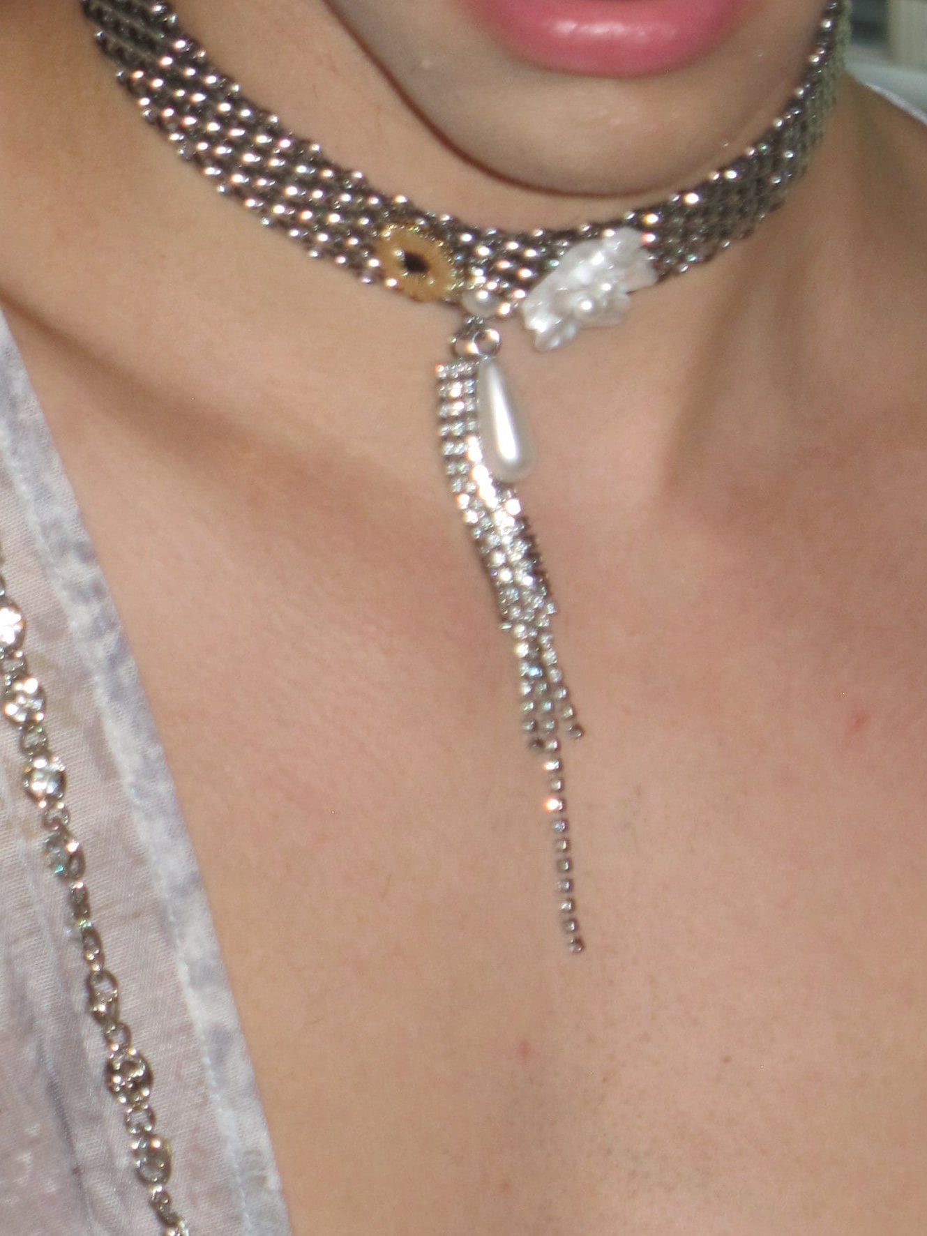 PROD Silver Isolde Floral Tassel Chain Choker