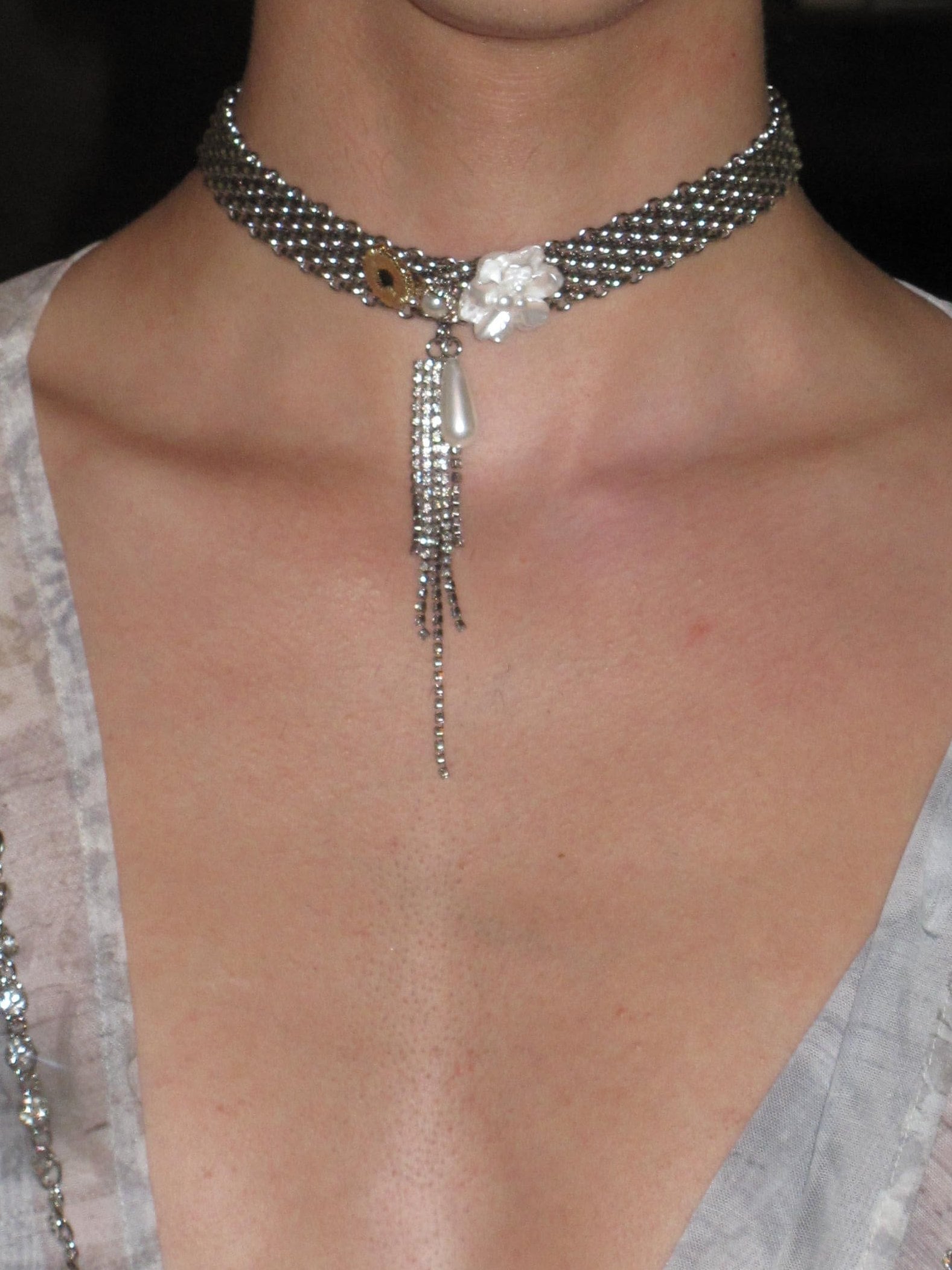 PROD Silver Isolde Floral Tassel Chain Choker