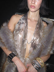 PROD Silver with Gold Tips / One size / In-stock Afterparty Full-Length Faux Fur Evening Wrap