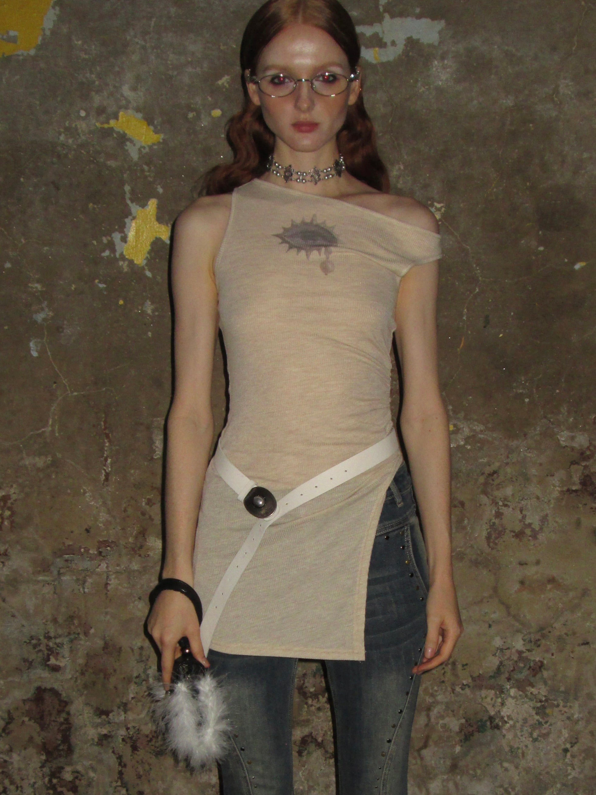 PROD Solid Color Asymmetric Neckline Dress/Top