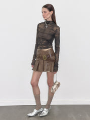 PROD  Studded Pleated Leather Skirt With Belt
