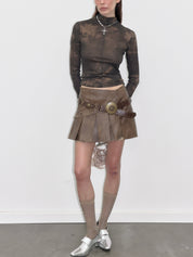 PROD  Studded Pleated Leather Skirt With Belt