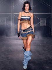 PROD Thea Faux Fur Chain Top Blue