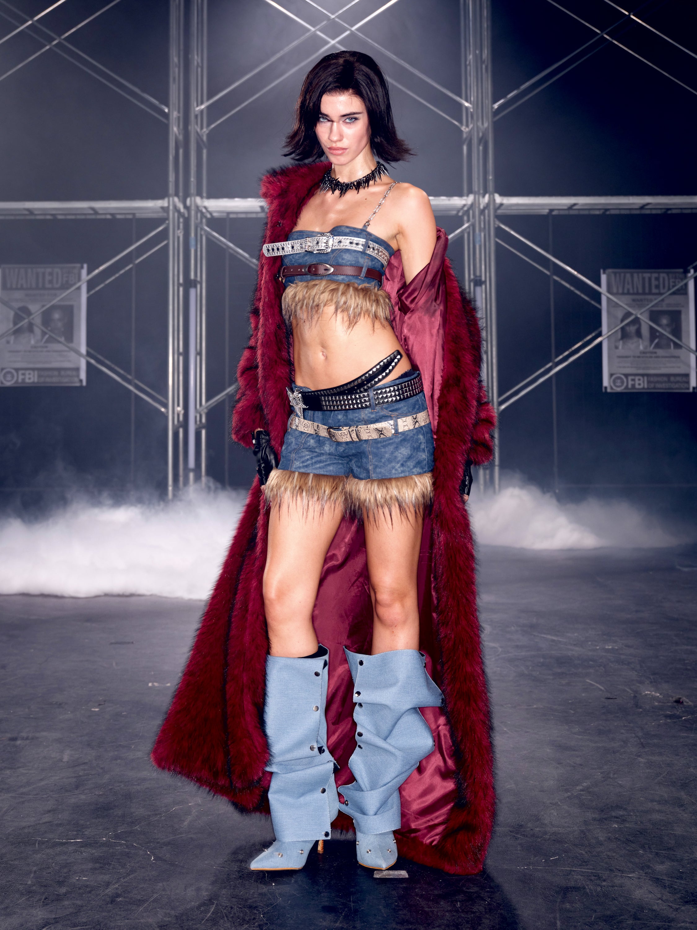 PROD Thea Faux Fur Chain Top Blue