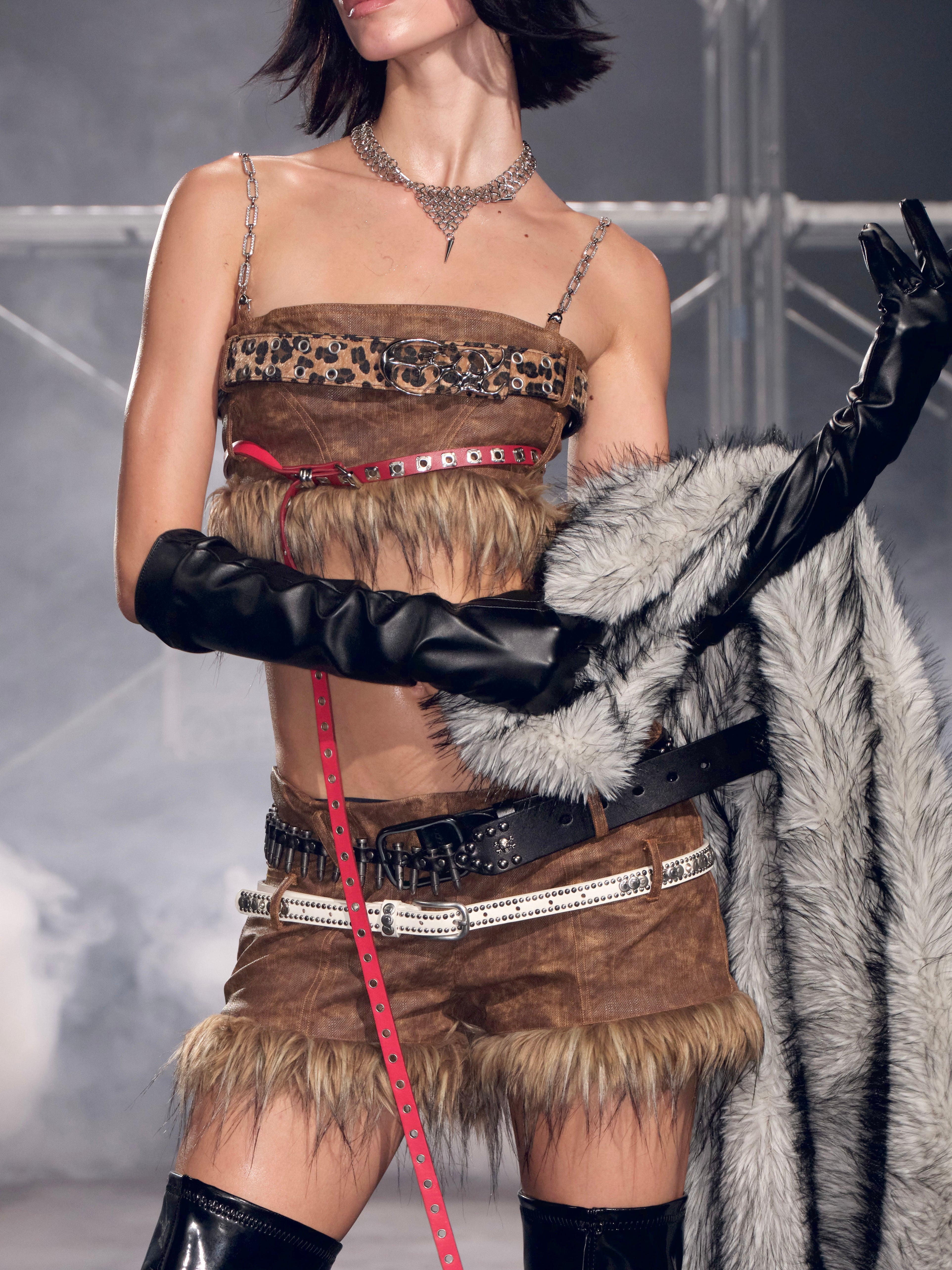 PROD Thea Faux Fur Chain Top Brown