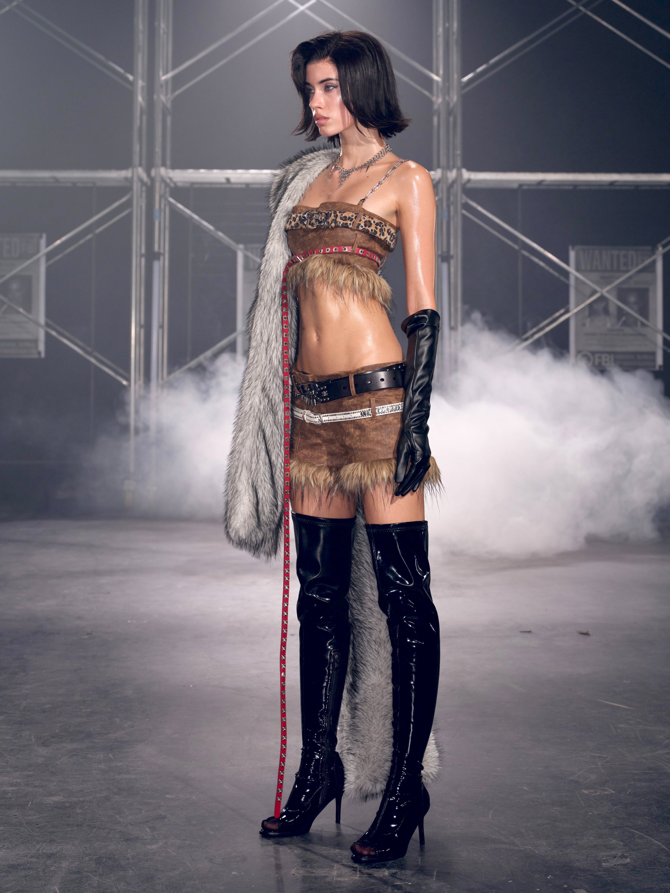 PROD Thea Faux Fur Chain Top Brown