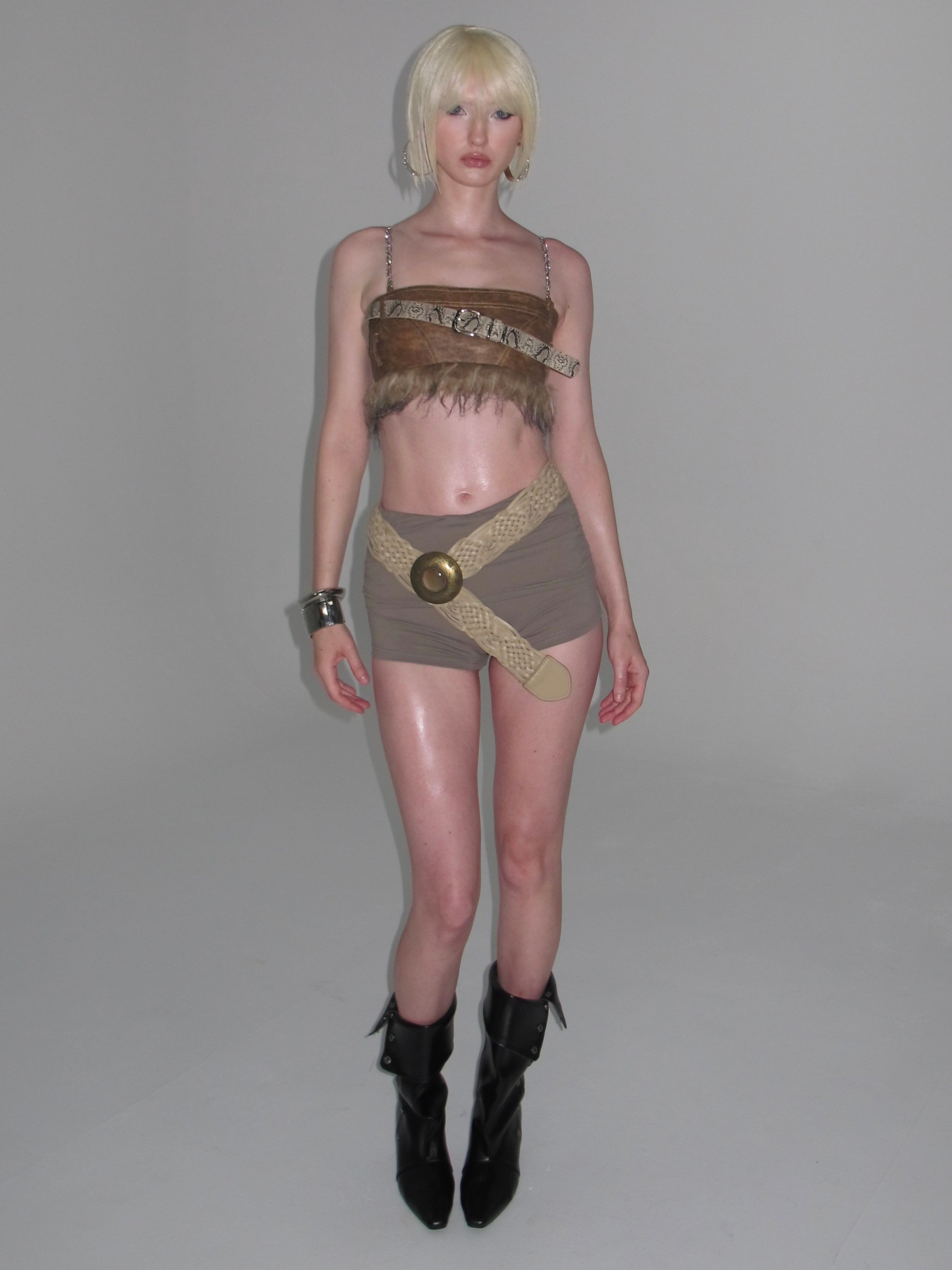 PROD Thea Faux Fur Chain Top Brown