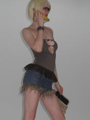PROD Thea Faux Fur Shorts Blue
