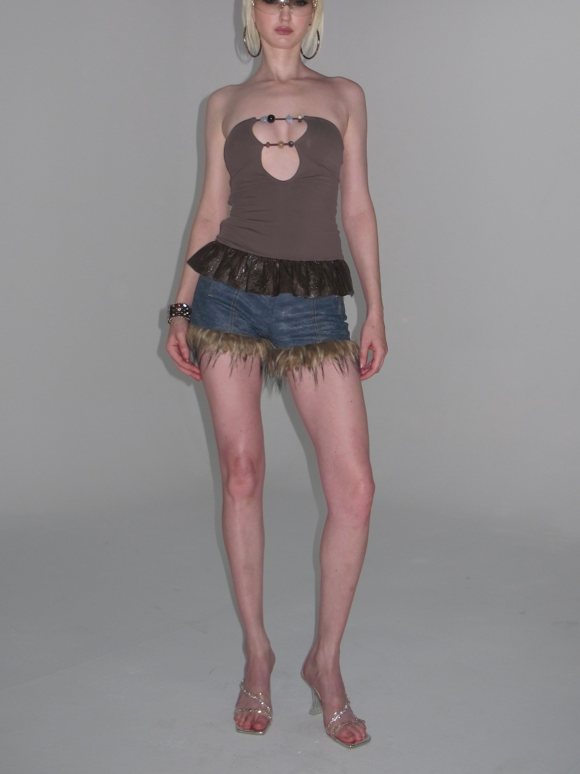 PROD Thea Faux Fur Shorts Blue