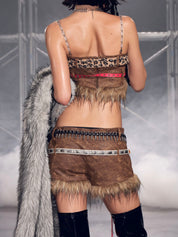 PROD Thea Faux Fur Shorts Brown