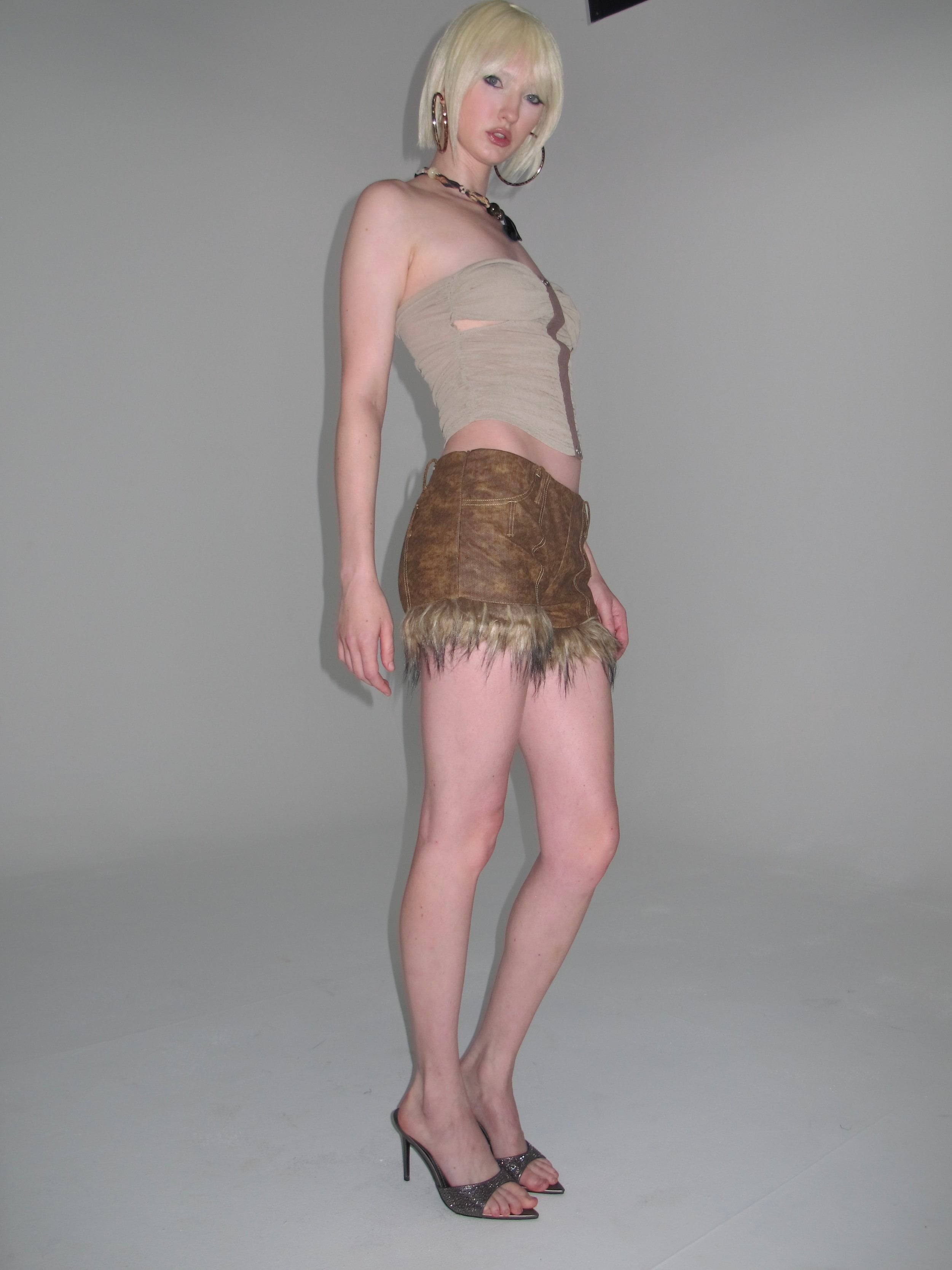 PROD Thea Faux Fur Shorts Brown