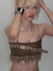 PROD Top with belt / XS / In-stock Thea Faux Fur Chain Top Brown