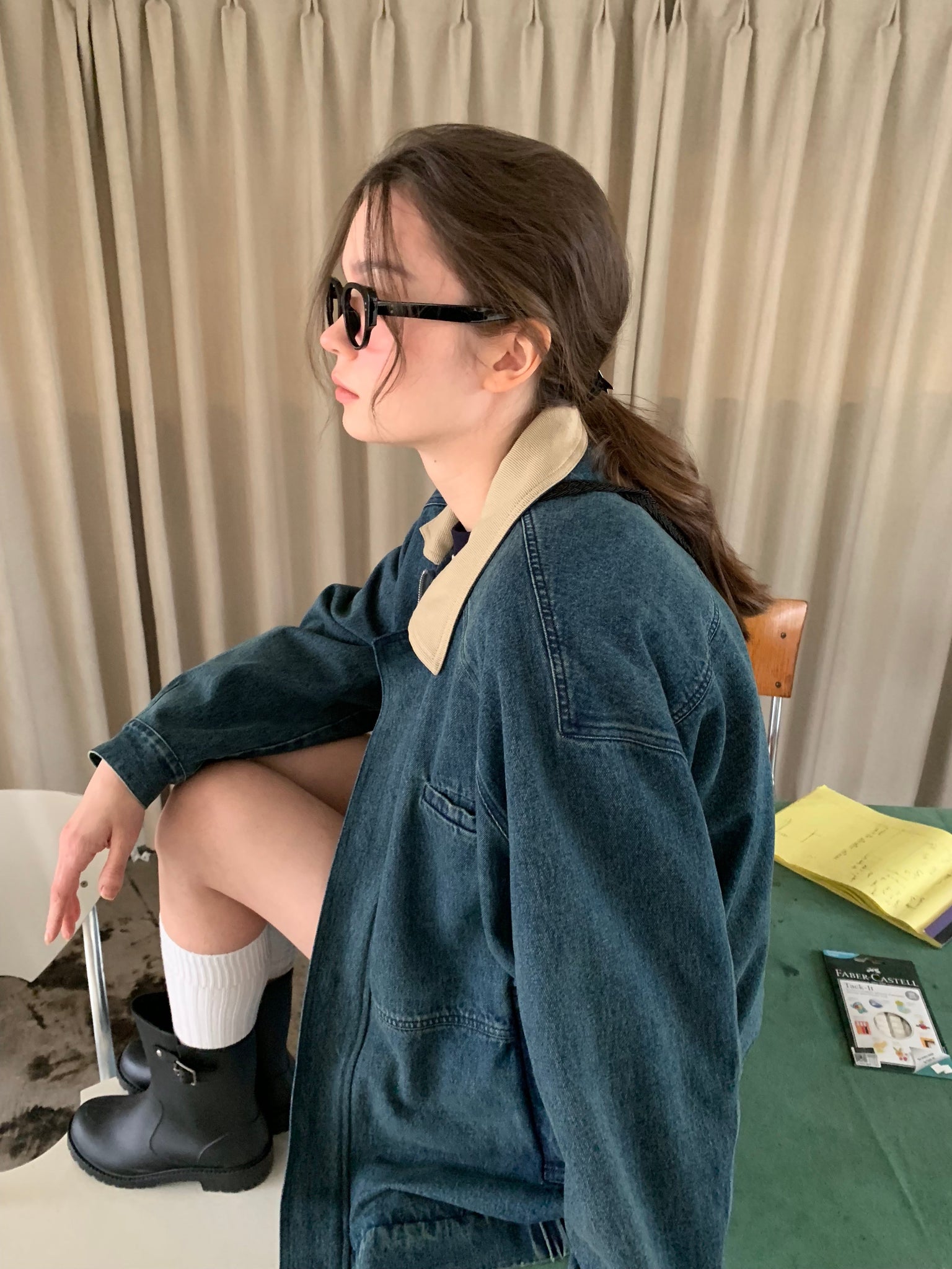 PROD  Vintage Colored Collar Denim Jacket