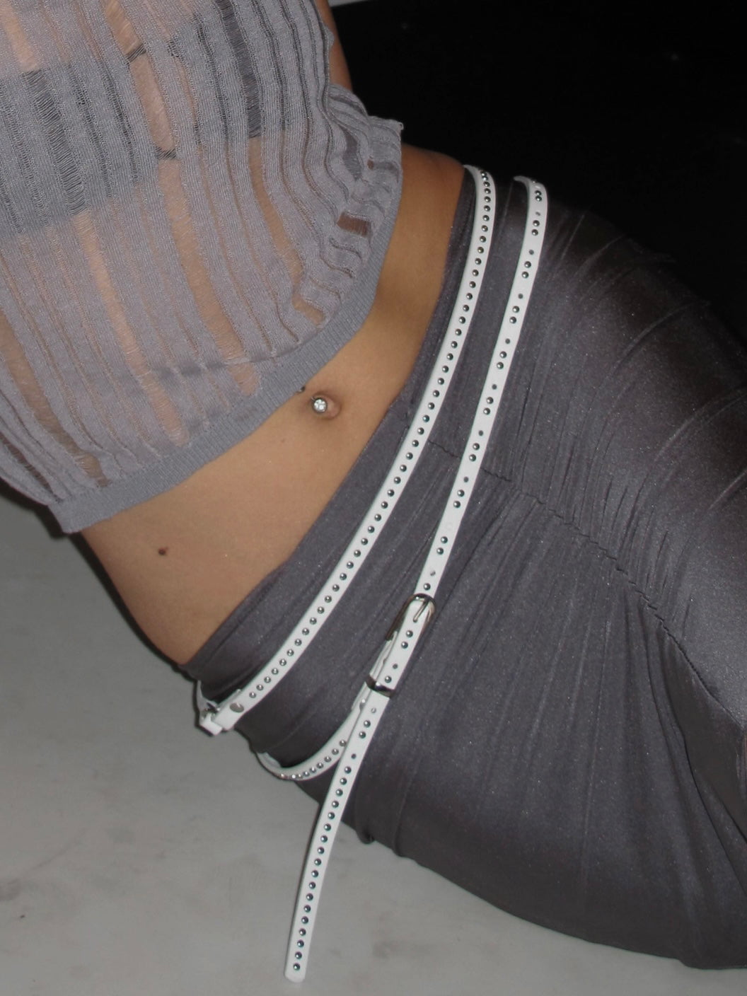 PROD White / One size Double-Layer Studded Skinny Belt