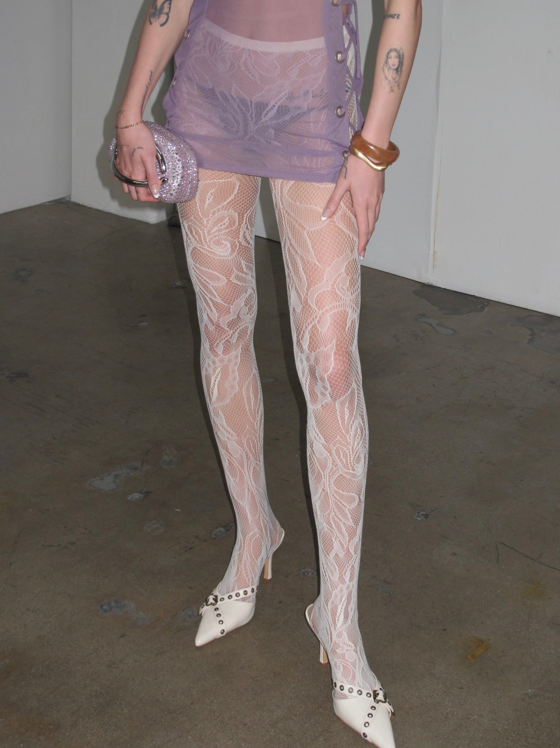 PROD White / One size Floral Lace Tights