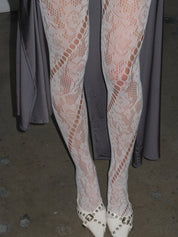 PROD White / One size Ivory Spiral Lace Cutout Tights