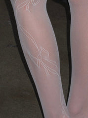 PROD White / One size Ribbon Jacquard Fishnet Tights