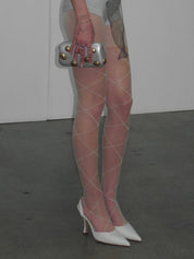 PROD White / One size Silver-Thread Argyle Sheer Tights