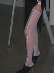 PROD White / One size White Fishnet Thigh-High Stockings