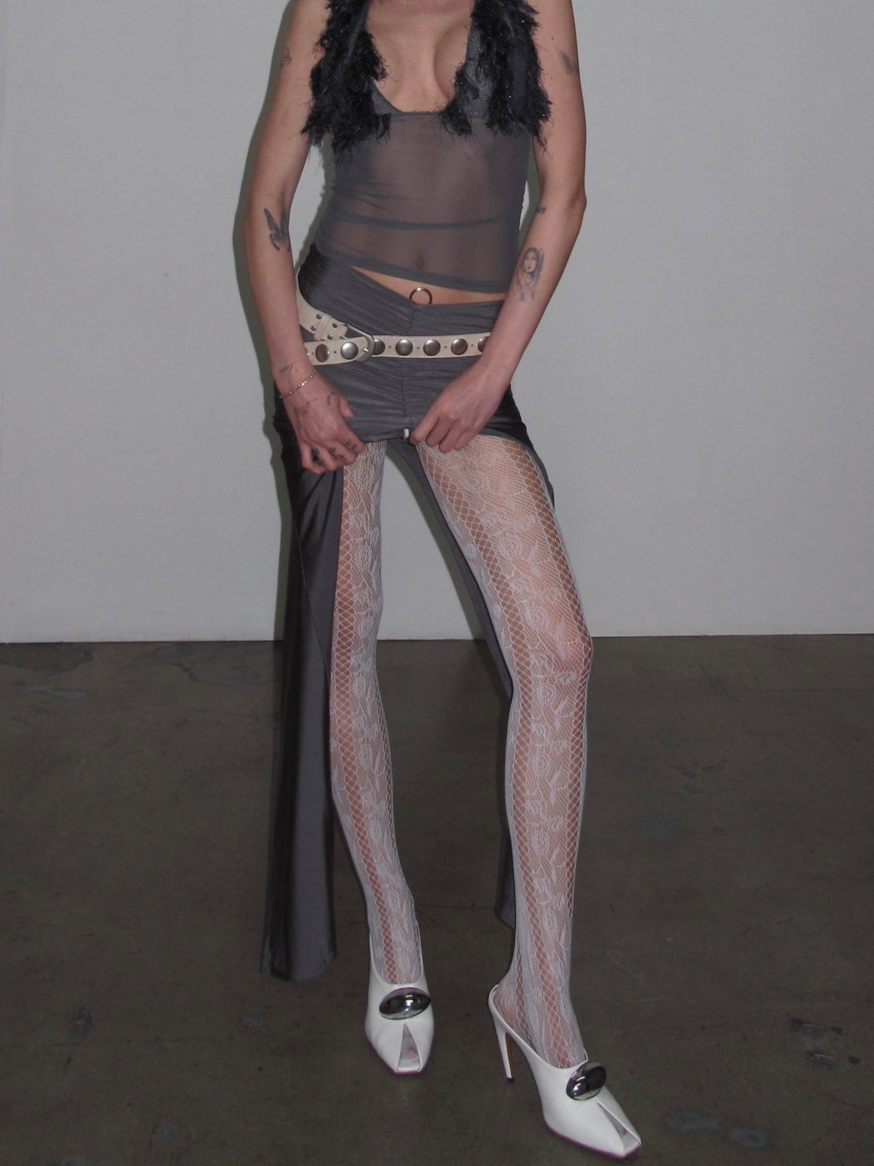 PROD White / One size White Rose Veil Lace Tights