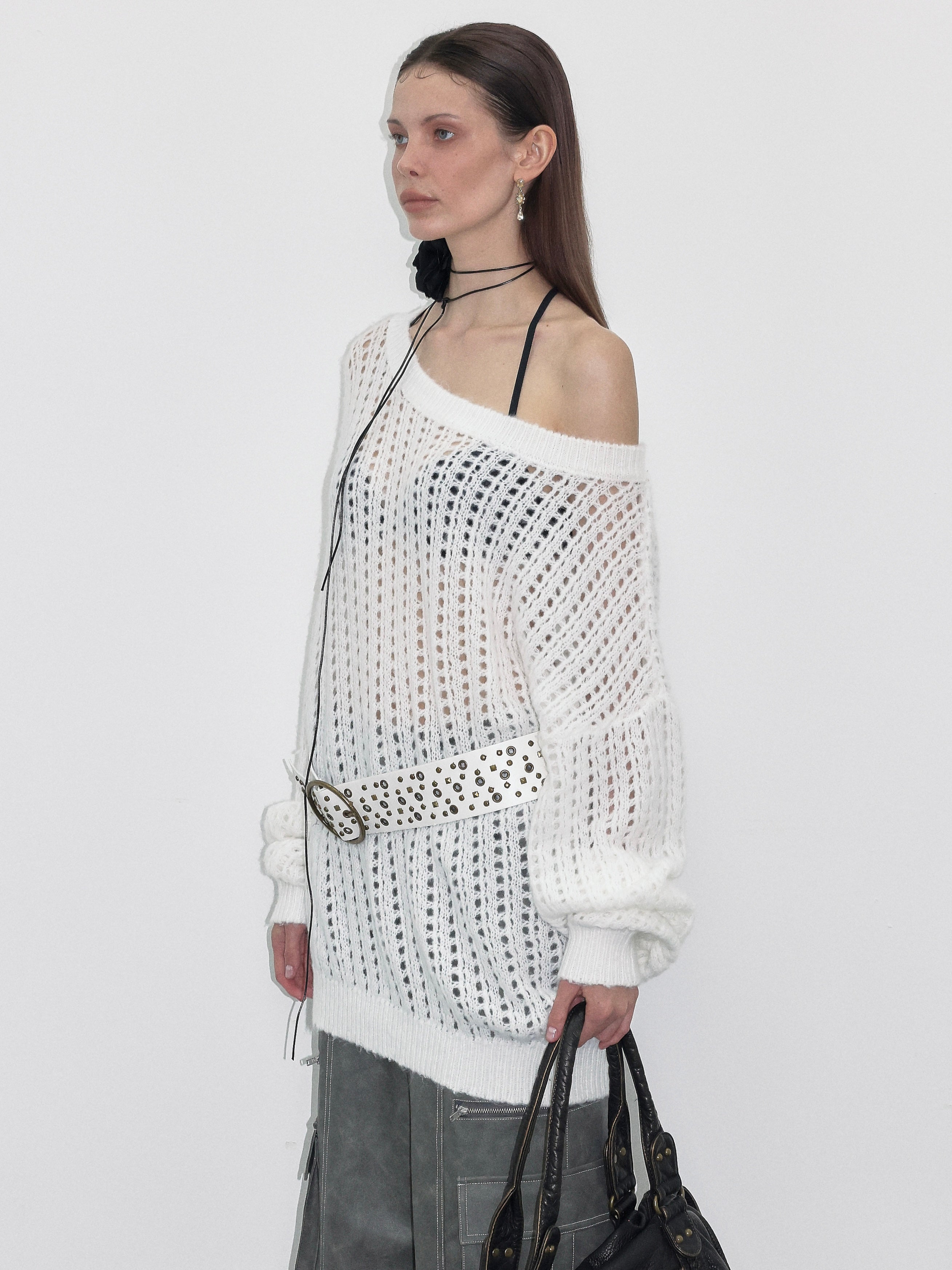 White newest open knit sweater