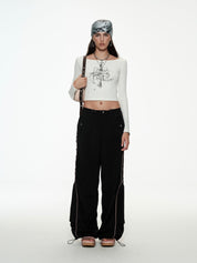 PROD White / S Rhinestone Lace-Up Long Sleeve