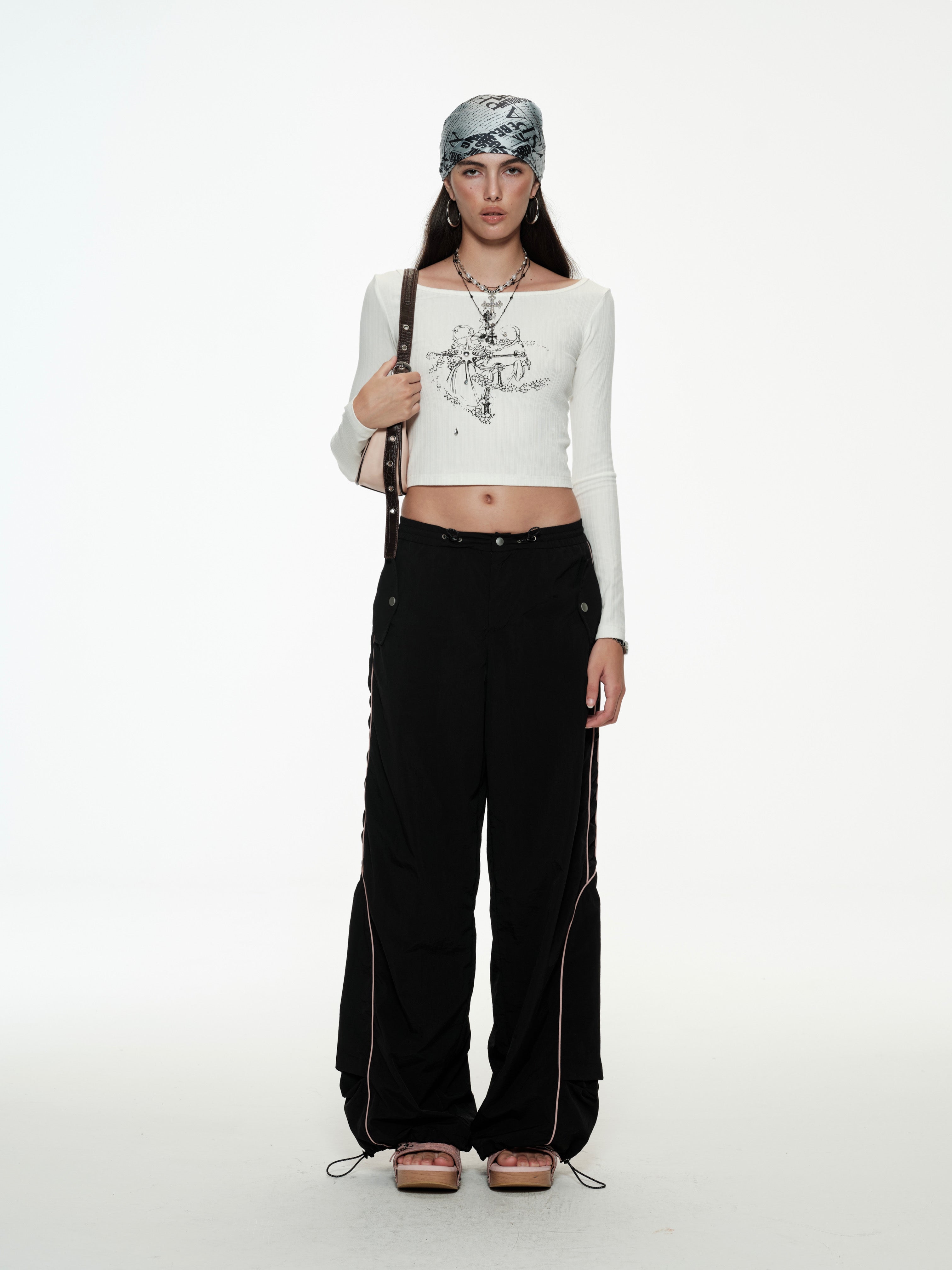 PROD White / S Rhinestone Lace-Up Long Sleeve