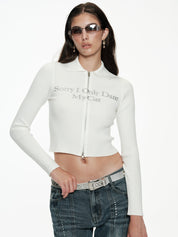 PROD  White / XS / In-stock Date With Cat Zip-Up Sweater
