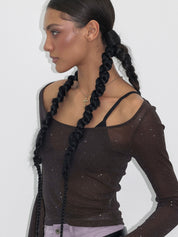 PROD  XS / brown Rhinestone Semi-Sheer Long Sleeve