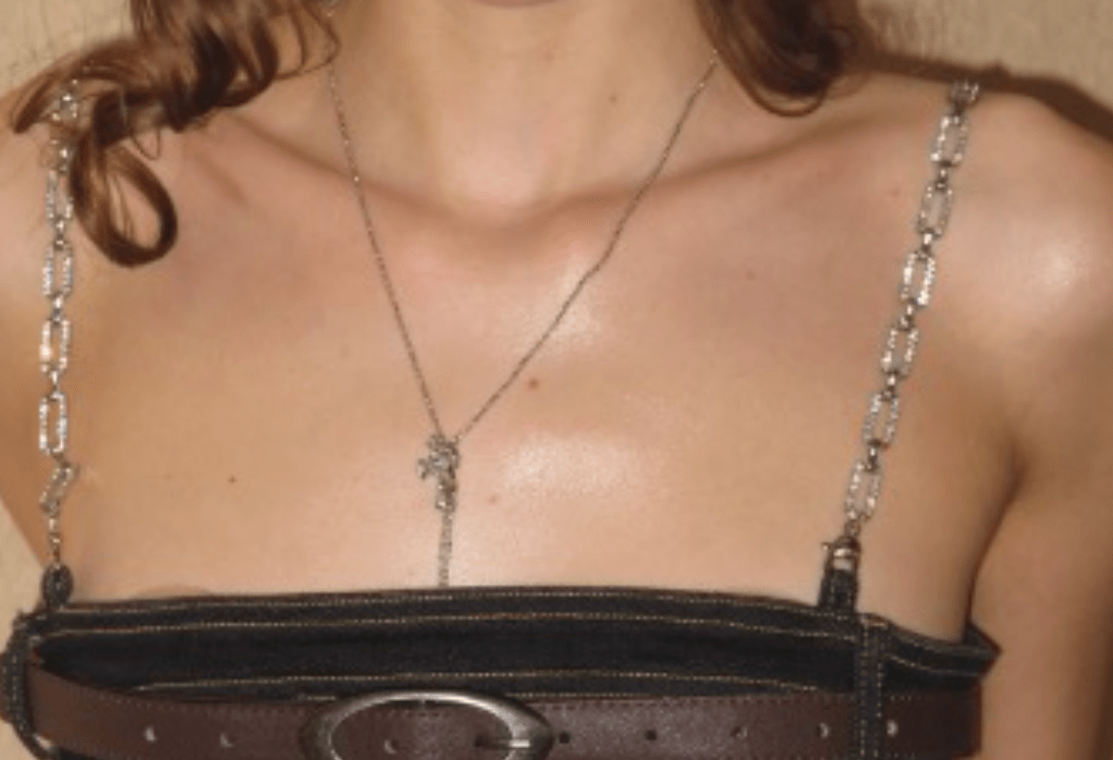 PROD  XS Chains of (Chained Embellished Denim Bra Top With Belts)