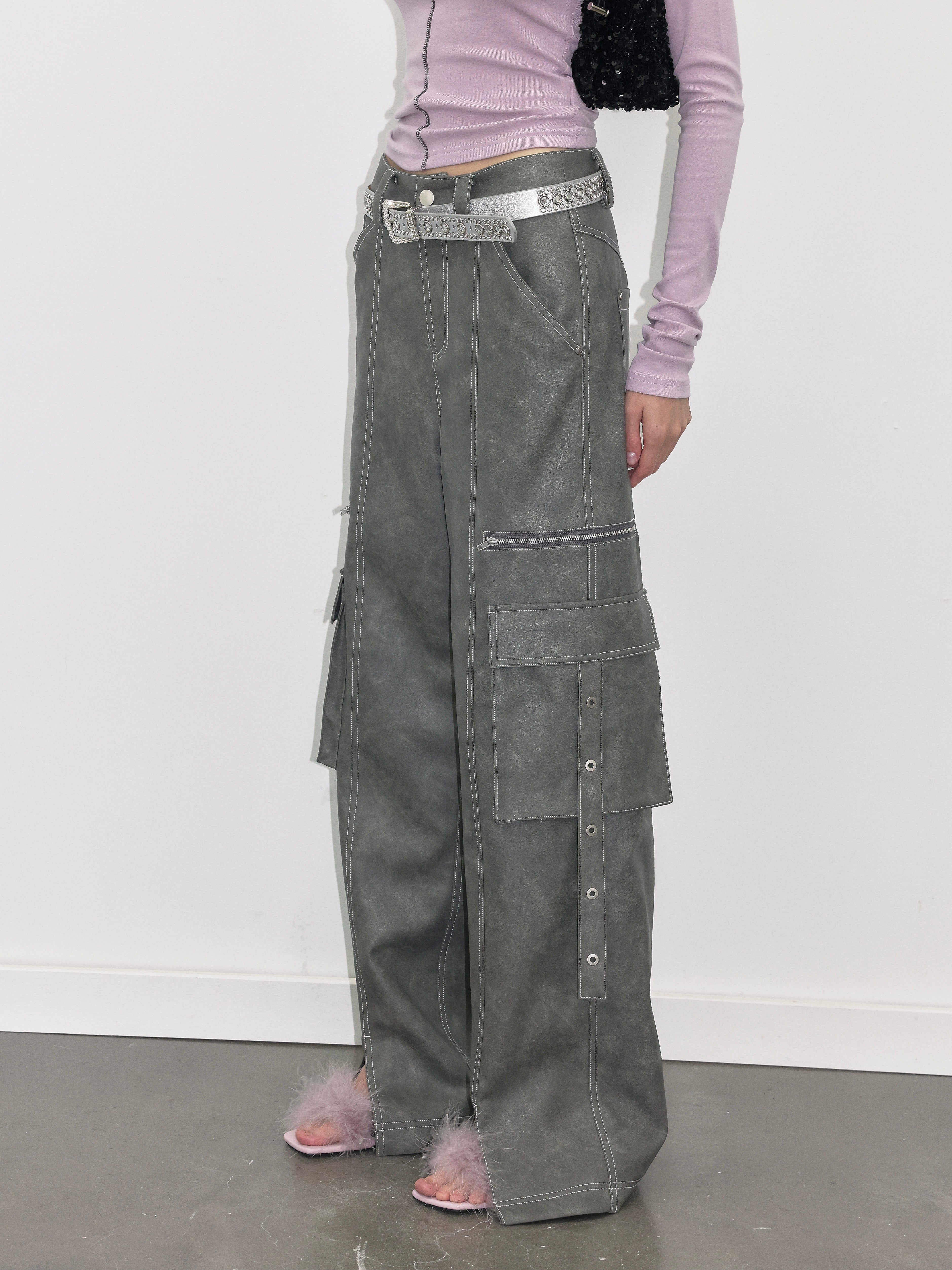  gray Cargo Leather Pants