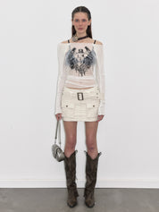 PROD  XS / white Semi-sheer Off-the-shoulder Long sleeve