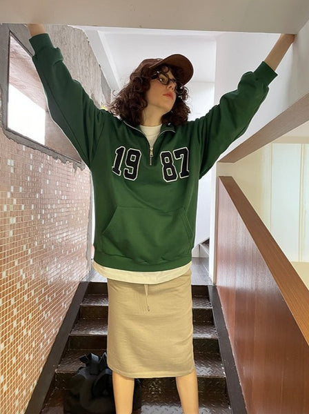 Loose Fit 1987 Quarter Zip Sweatshirt / Forest Green – PROD