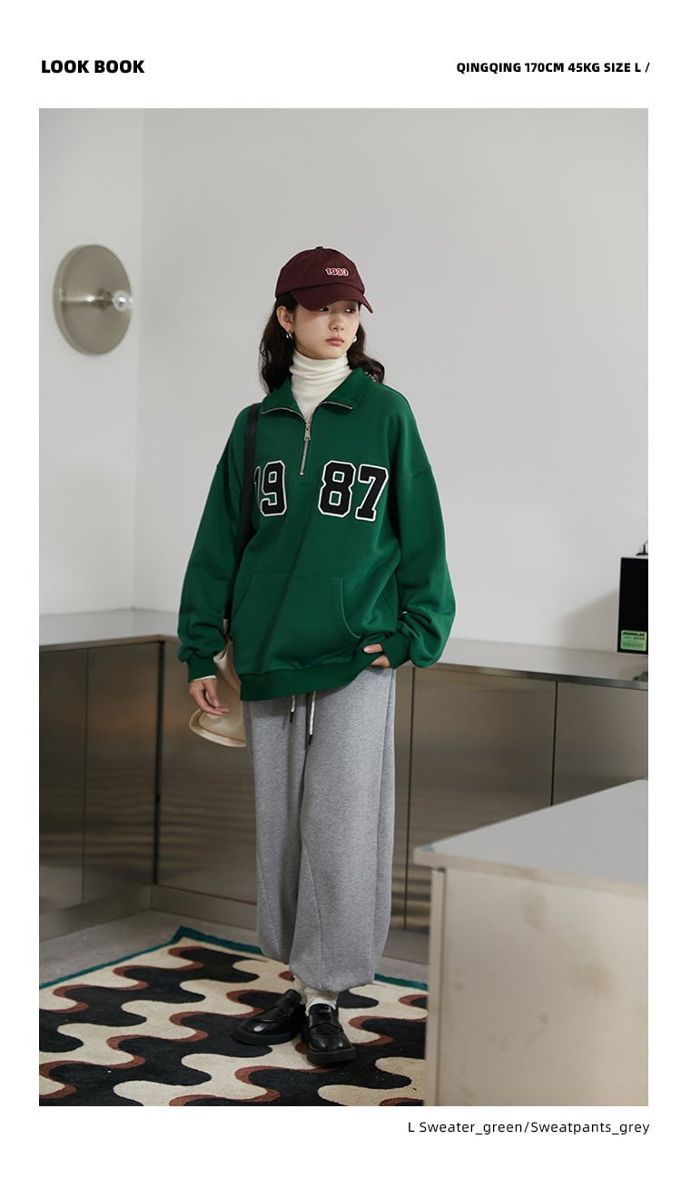 PROD Bldg Apparel & Accessories Loose Fit 1987 Quarter Zip Sweatshirt / Forest Green