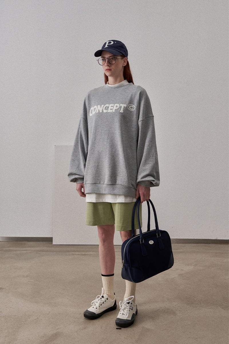 PROD Bldg Apparel & Accessories Loose Fit Concept Plush Embroidered Sweatshirt / Melange Grey