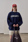 PROD Bldg Apparel & Accessories Loose Fit Concept Plush Embroidered Sweatshirt / Navy Blue