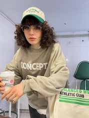 PROD Bldg Apparel & Accessories Loose Fit Concept Plush Embroidered Sweatshirt / Olive