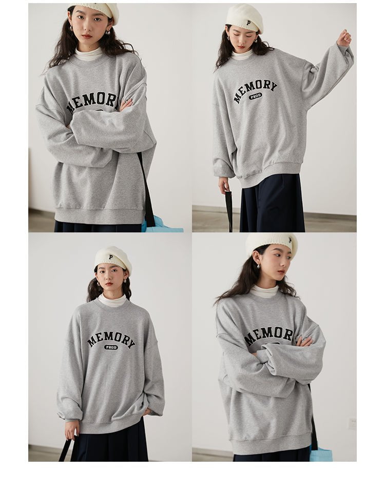 PROD Bldg Apparel & Accessories Loose Fit Memory Letters Embroidered Crewneck Sweatshirt / Melange Grey