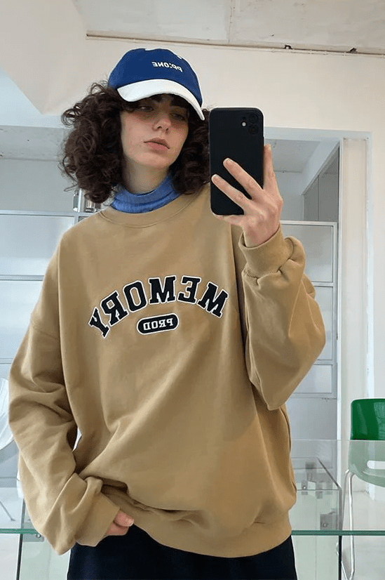 PROD Bldg Apparel & Accessories Loose Fit Memory Letters Embroidered Crewneck Sweatshirt / Mustard Yellow