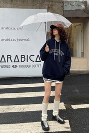 PROD Bldg Apparel & Accessories Loose Fit Memory Letters Embroidered Hoodie / Navy Blue