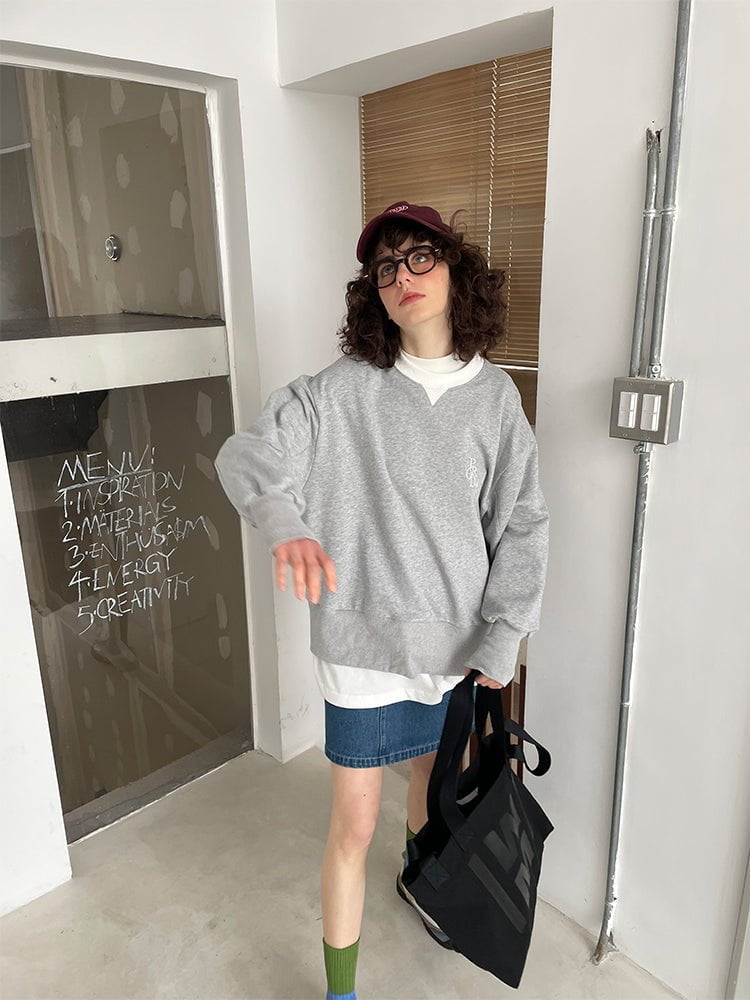 PROD Bldg Apparel & Accessories Loose Fit Ribbed Crewneck Sweatshirt with White Neckline / Mélange Gray