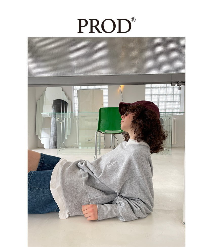 PROD Bldg Apparel & Accessories Loose Fit Ribbed Crewneck Sweatshirt with White Neckline / Mélange Gray