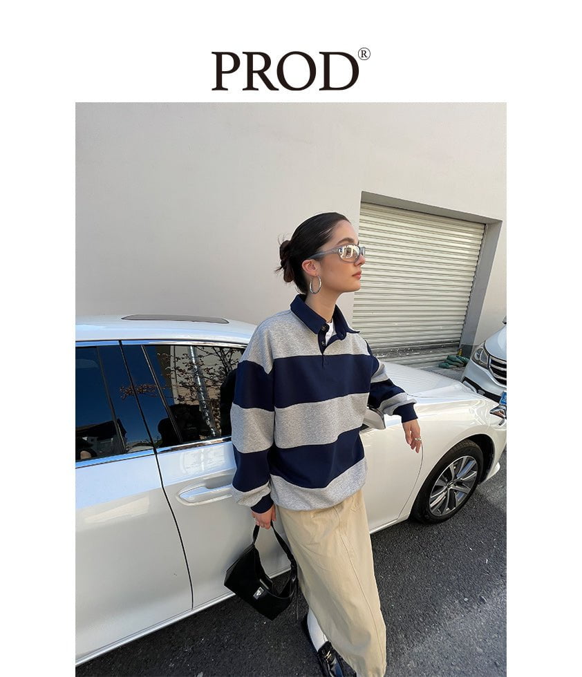 PROD Bldg Apparel & Accessories 条纹polo卫衣 蓝灰sj
