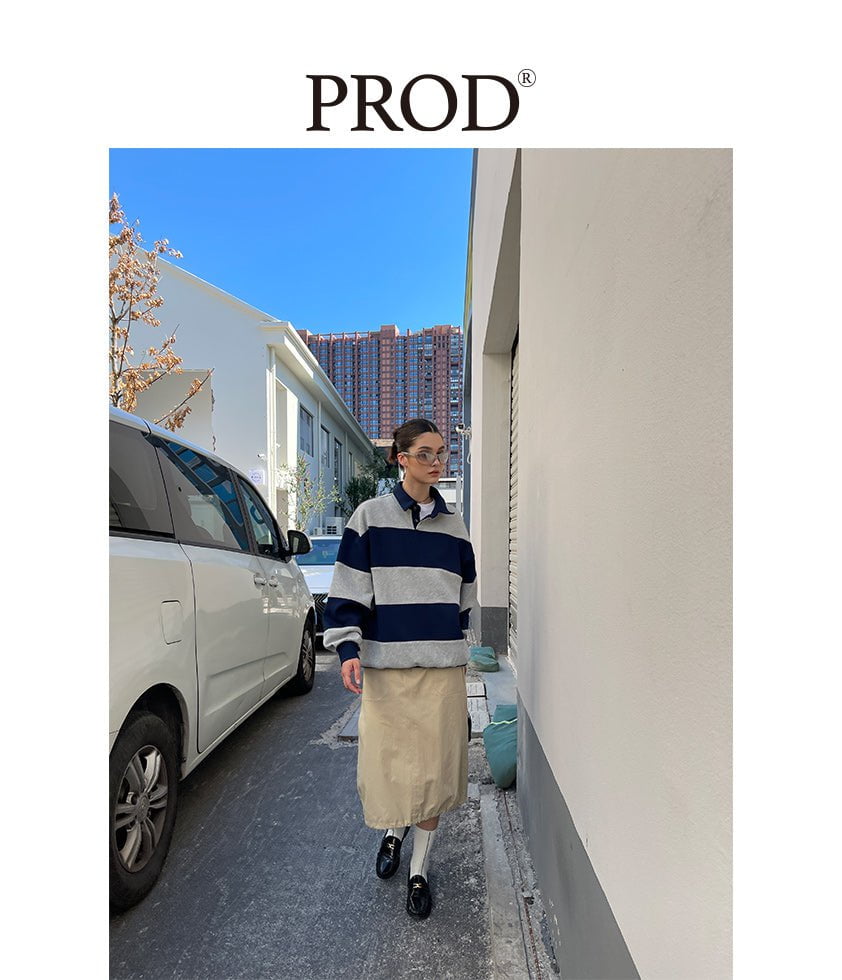 PROD Bldg Apparel & Accessories 条纹polo卫衣 蓝灰sj