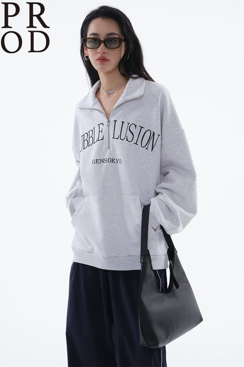 PROD Bldg Apparel & Accessories 美式翻领刺绣卫衣灰色pp