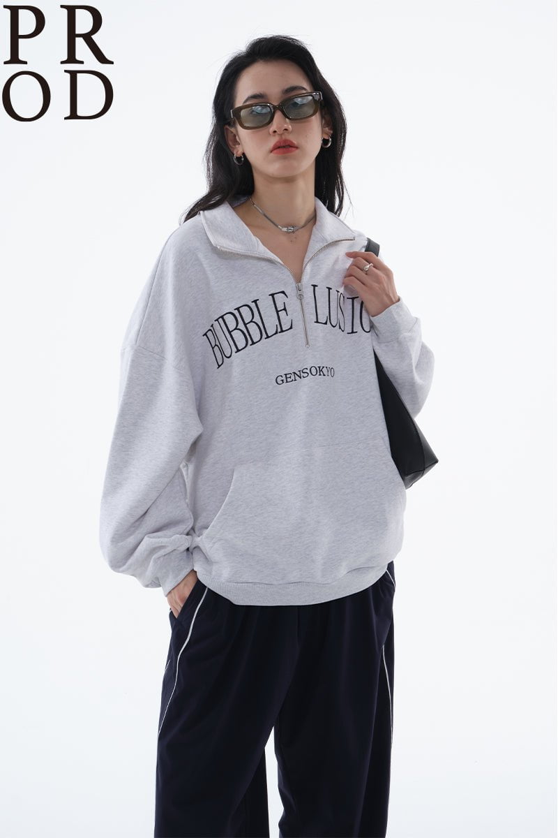 PROD Bldg Apparel & Accessories 美式翻领刺绣卫衣灰色pp