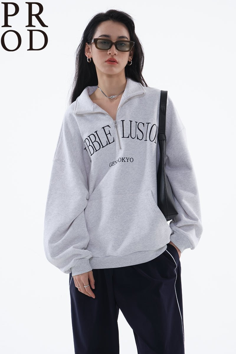 PROD Bldg Apparel & Accessories 美式翻领刺绣卫衣灰色pp