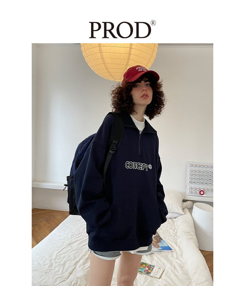 Loose Fit Concept Quarter Zip Sweatshirt / Navy Blue – PROD