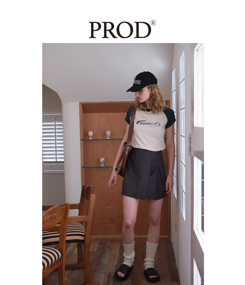PROD Bldg Apparel & Accessories Raglan Prodbldg Short Sleeve T-Shirt / Beige & Forest Green