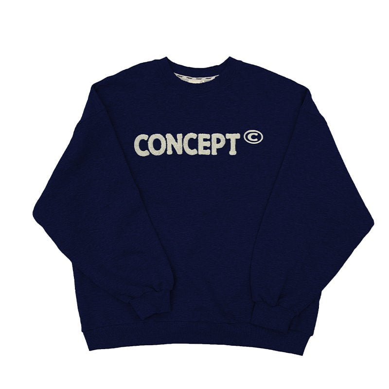 Loose Fit Concept Plush Embroidered Sweatshirt / Navy Blue